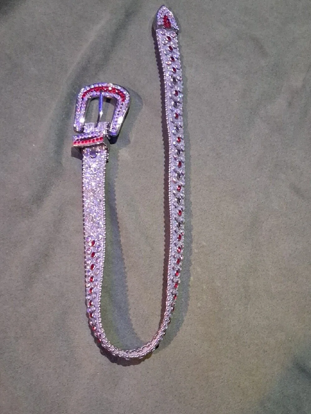 Silver Belt with Red and Clear Rhinestones